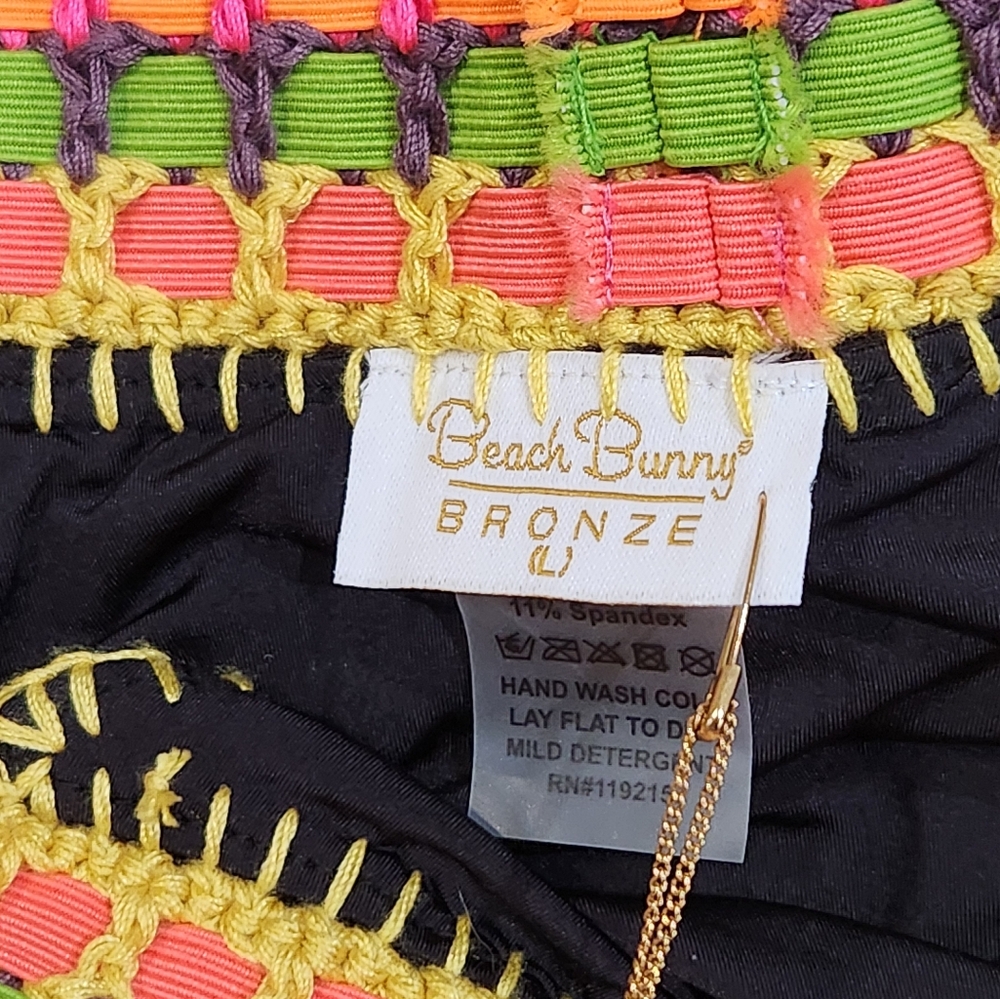NWT Beach‎ Bunny Bronze Crochet Festival Multicolor Skimpy Bikini Bottoms L - Picture 2 of 6